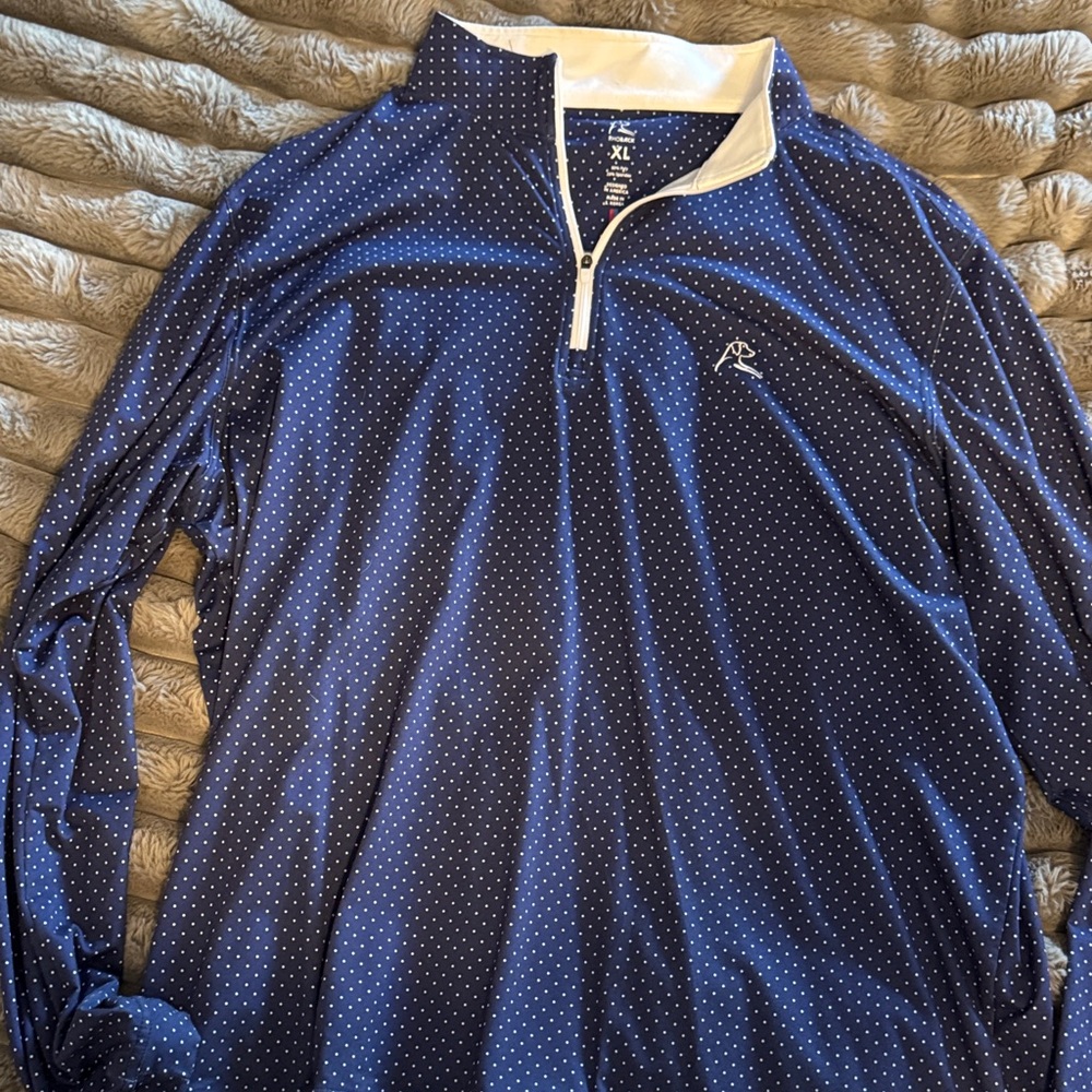 Rhoback Navy Blue Polka Dot Quarter-Zip Pullover